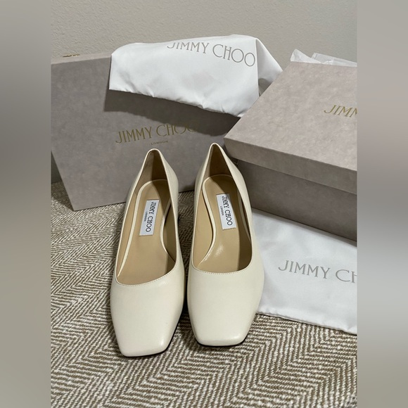 Jimmy Choo Rydea 45 Patent Pump, Brand Size 37.5 (US 7.5)  Nappa Leather/Latte - Picture 1 of 8